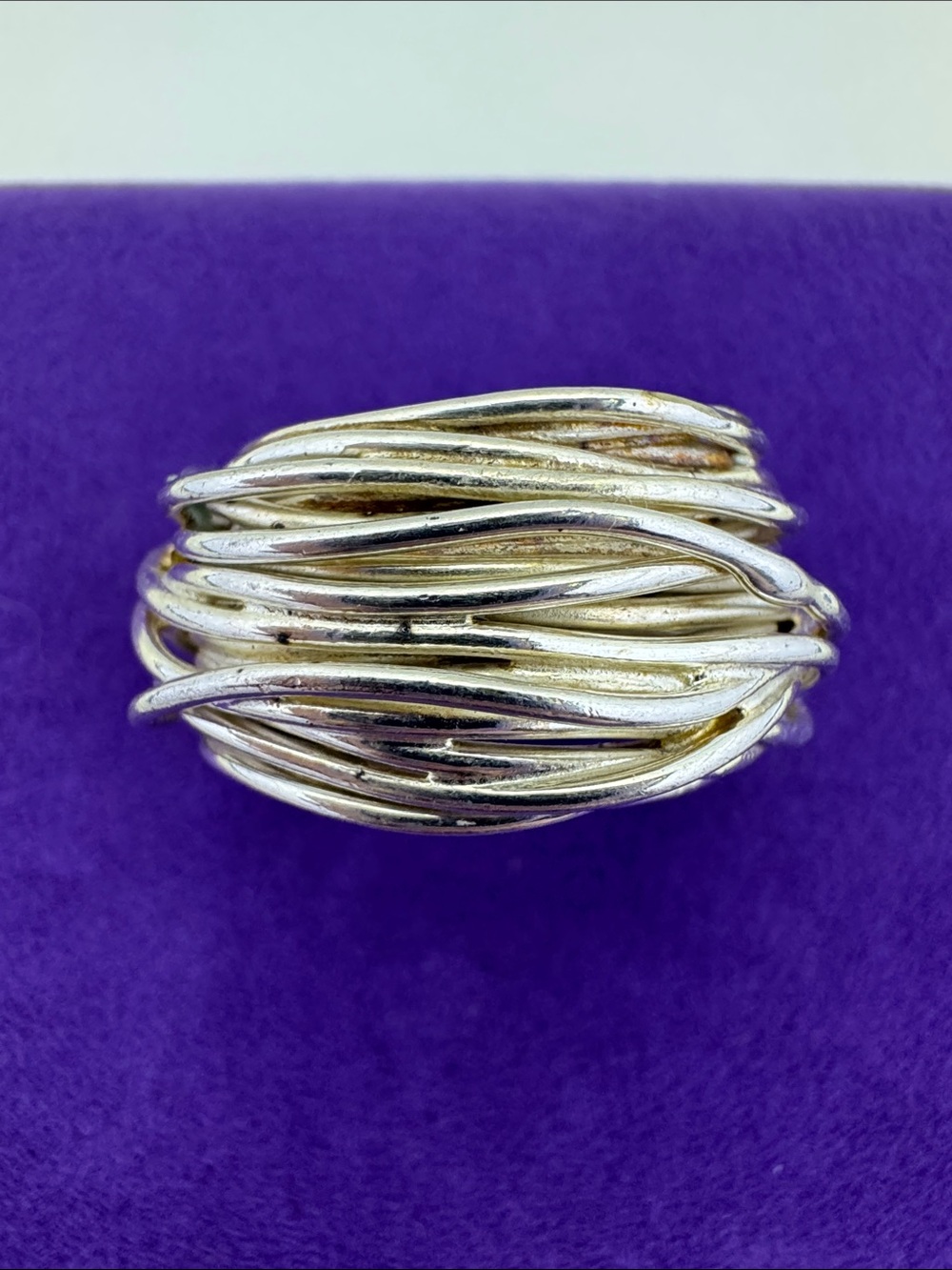 💛 Vintage Silver Plated Sculptural Wave Wire Ring | Bold Beauty